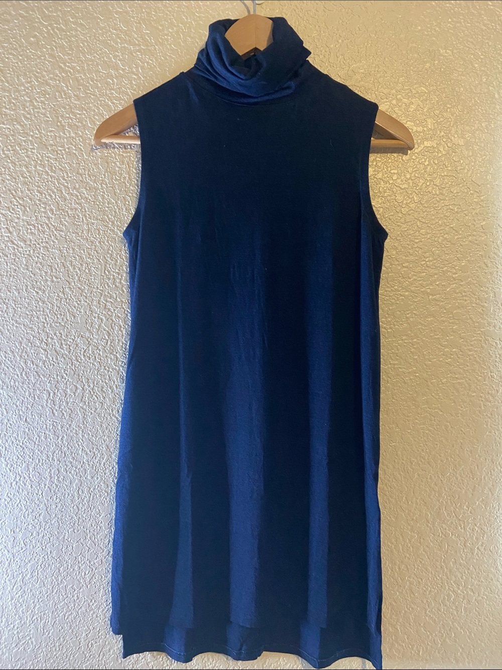 Sleeveless Turtleneck Mini Dress in Deep Navy